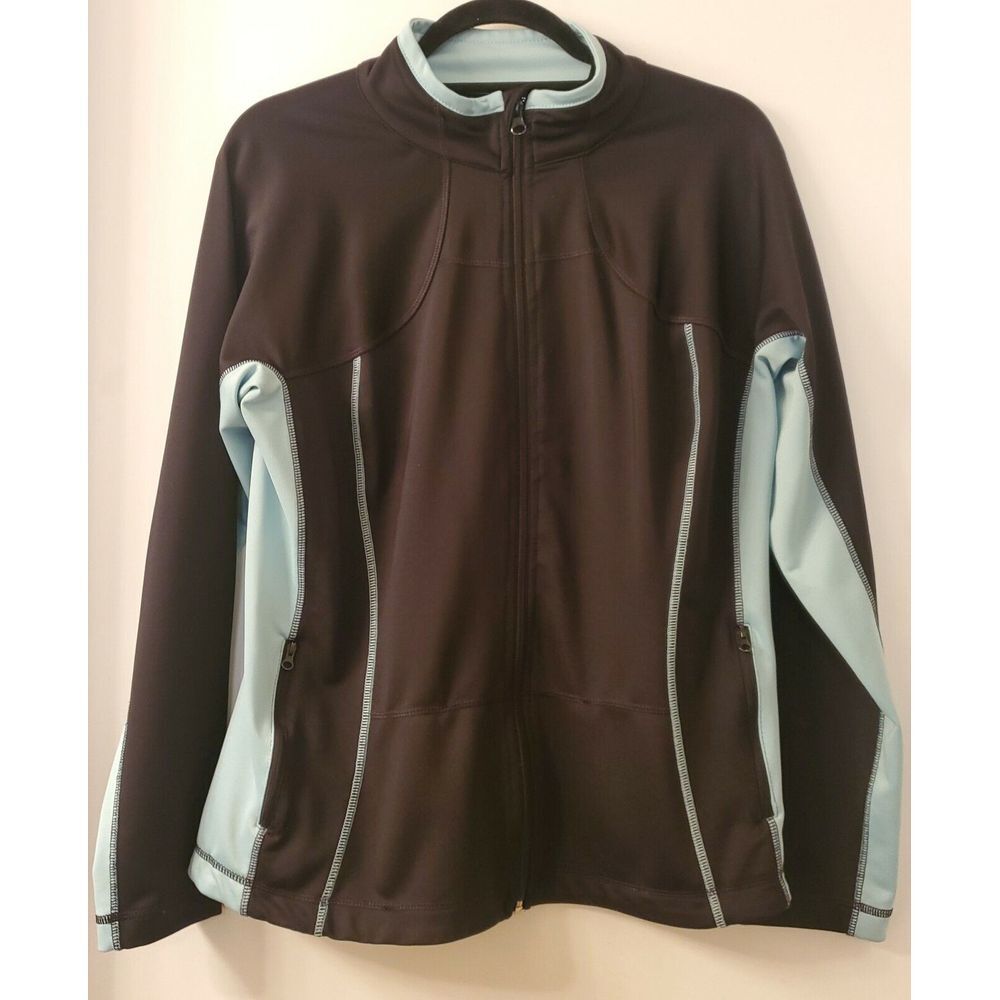 Tangerine Jacket Athletic Zip Up Active Workout/Tennis WOM LG Black/Bright Blue - Picture 2 of 9